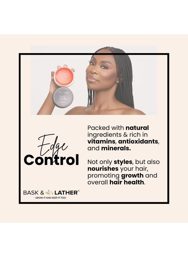 BASK & LATHER Strong Hold Edge Control Gel with Castor Oil, Non-Greasy, Non-Flaking, No White Cast, Long Lasting, Supports Hair Growth, Natural Formula, For All Hair Types, 5.3 Fl Oz - Image 2