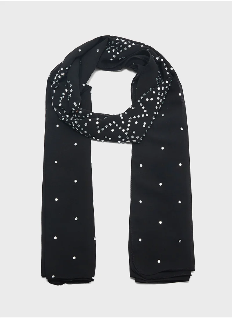 خزانة Embellished Floral Detail Long Hijab Scarf