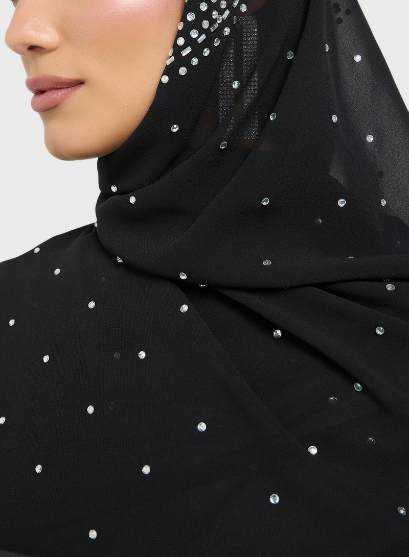 Khizana Embellished Floral Detail Long Hijab Scarf  - Image 4