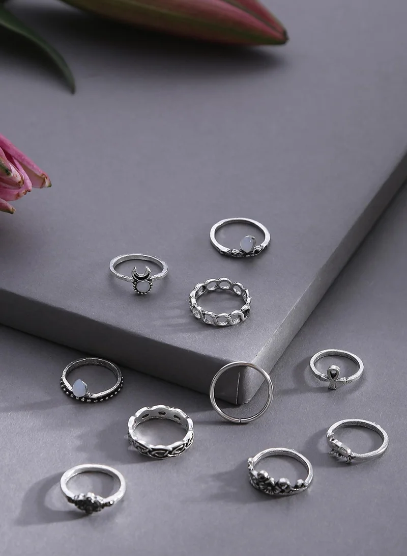 سوهي طقم 10 خواتم إصبع صناعية قابلة للتعديل مؤكسدة