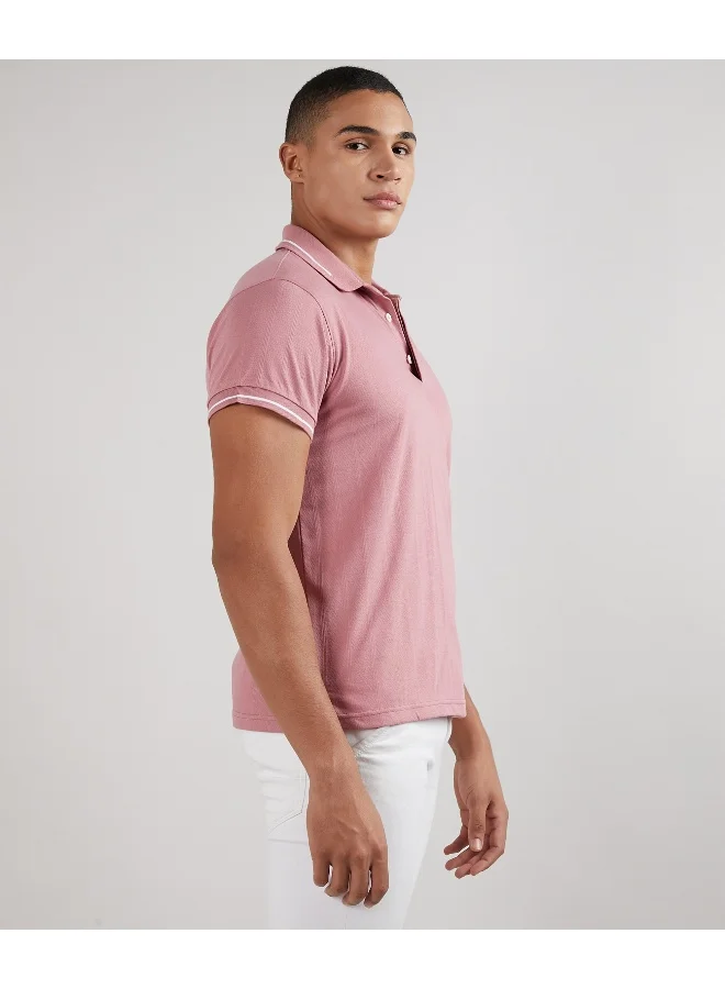 Campus Sutra Men's Coral Pink Self-Design Halo Striped T-Shirt