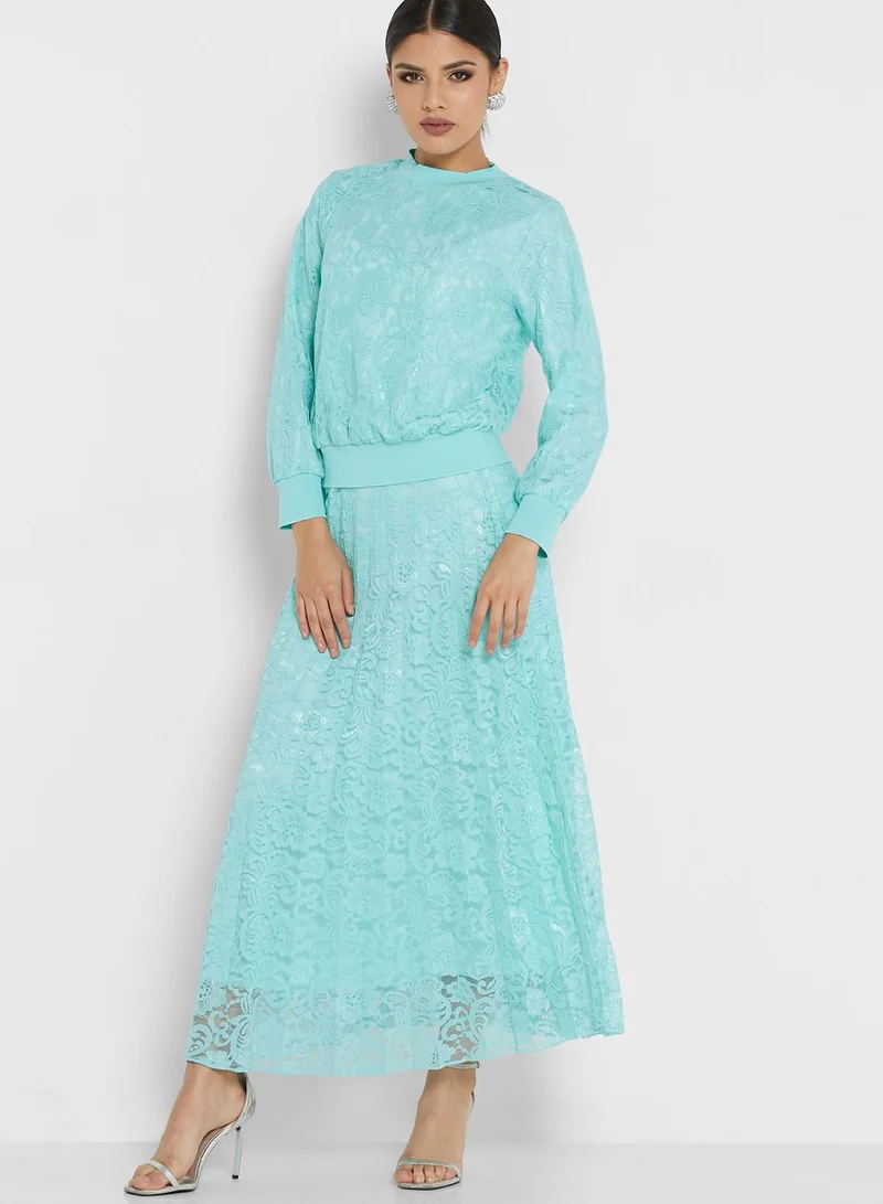 Khizana Lace Top & Pleated Skirt Set