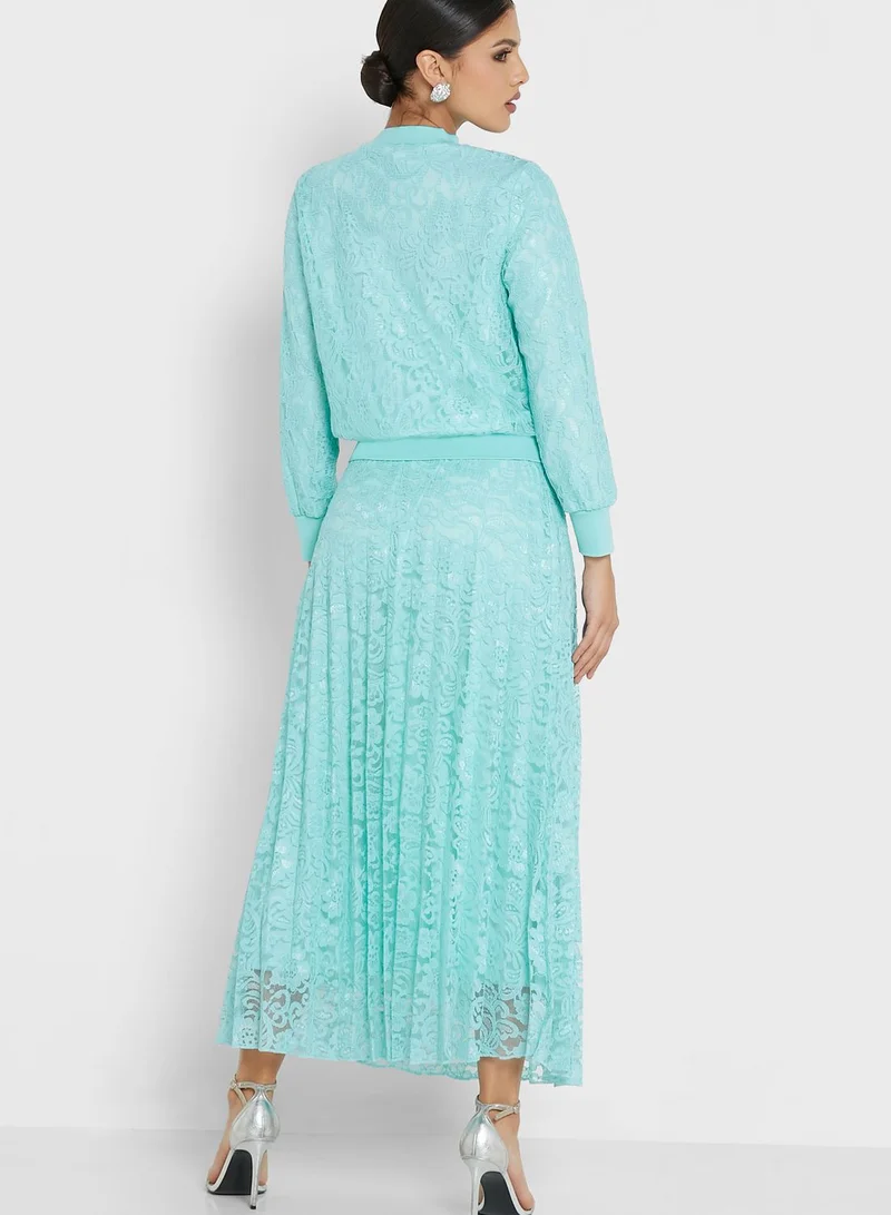 Khizana Lace Top & Pleated Skirt Set