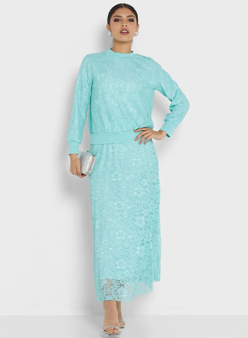 Khizana Lace Top & Pleated Skirt Set