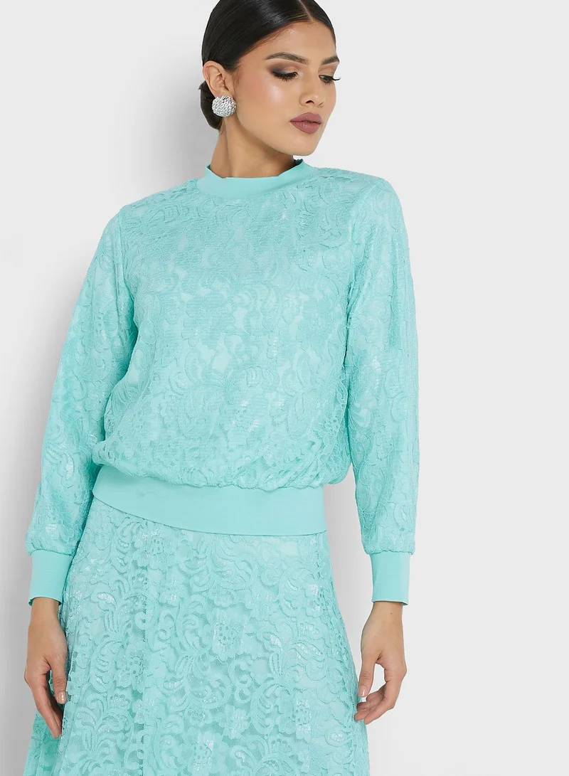 Khizana Lace Top & Pleated Skirt Set