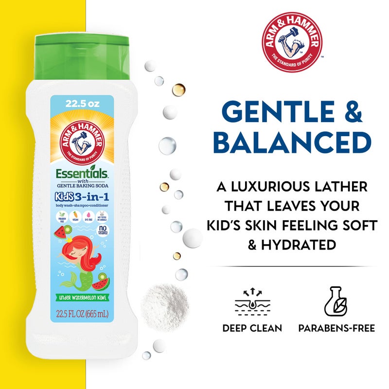 Arm & Hammer Essentials 3-in-1 Kids Watermelon Kiwi Shampoo, Conditioner and Non-Toxic Body Wash - 22.5oz - Image 3