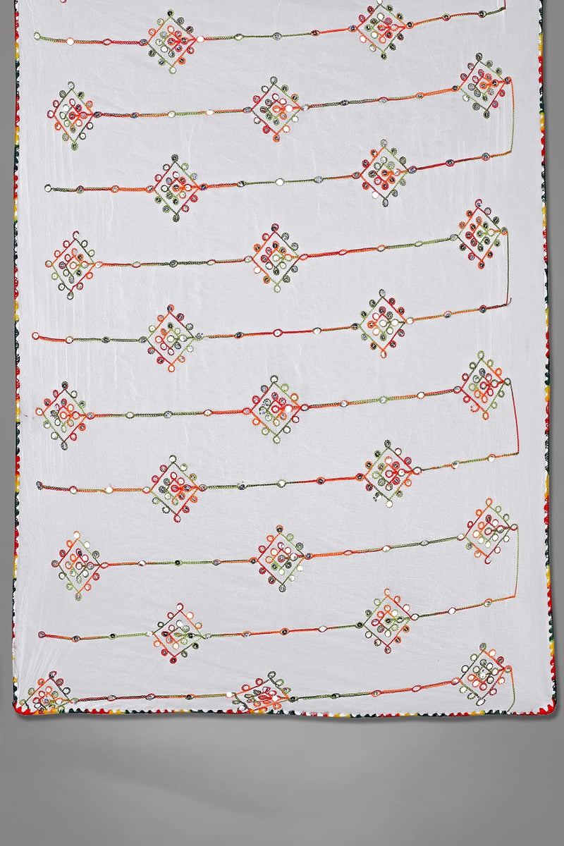 KEMZA Women's Embroidered Mirror Work Chiffon Dupatta (White_Free size) - Image 5