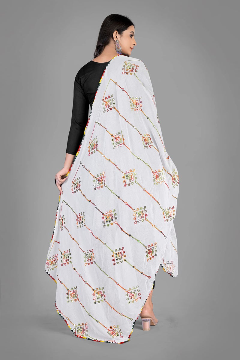 KEMZA Women's Embroidered Mirror Work Chiffon Dupatta (White_Free size) - Image 4