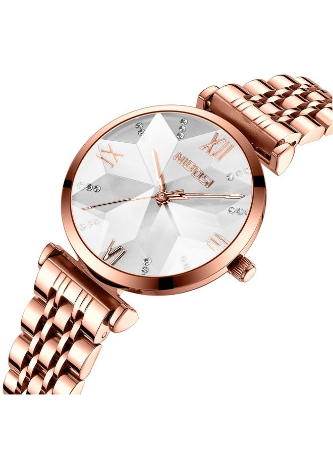 NIBOSI - NIBOSI Stainless Steel Women Watches Analog Rose Gold Square Dial Women's Watch For Girls&Miss&Ladies Diamond Studded With Stylish Watches Waterproof, Dial Color-White, Band Color-Rose Gold - Image 1