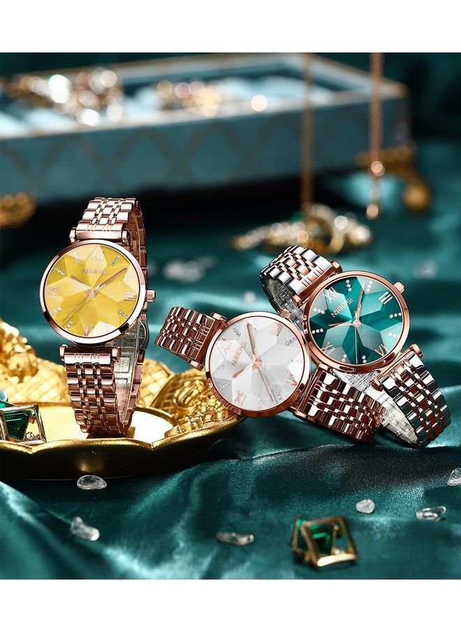 NIBOSI - NIBOSI Stainless Steel Women Watches Analog Rose Gold Square Dial Women's Watch For Girls&Miss&Ladies Diamond Studded With Stylish Watches Waterproof, Dial Color-White, Band Color-Rose Gold - Image 1