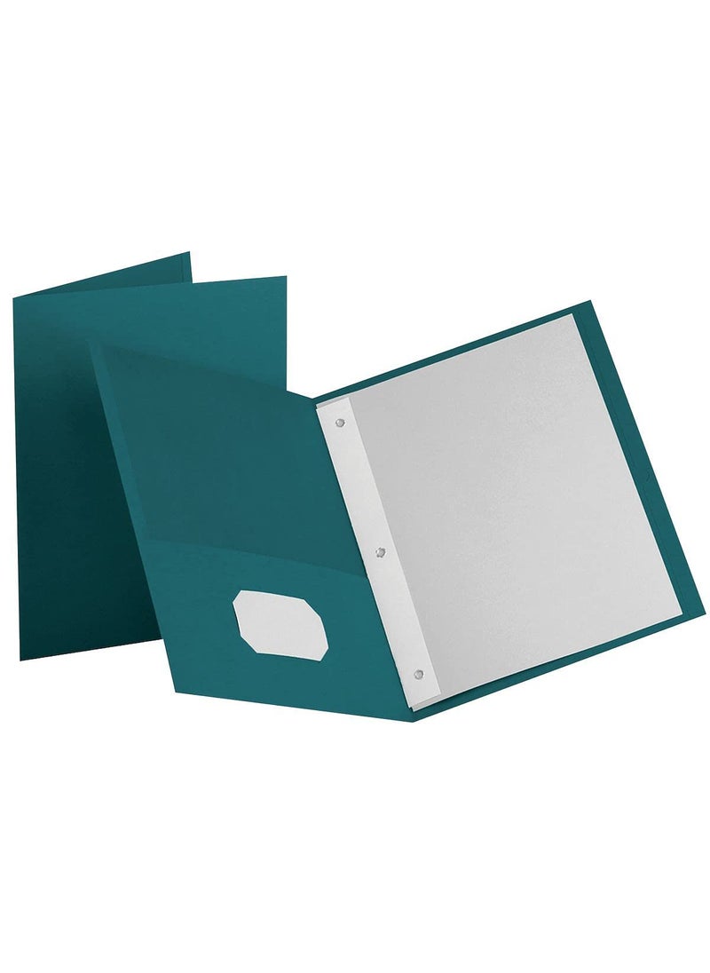 Oxford Oxford Two-Pocket Portfolios w/3-Tang Fasteners, Teal, Letter Size, 25 per Box, (57755EE) 