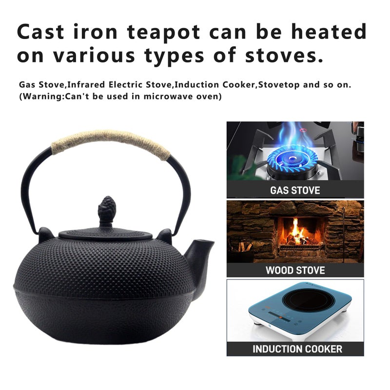 YJX 101 fl oz Extra Large and Heavy Cast Iron Teapot for Stovetop Safe, Black Tea Kettle with Stainless Steel Tea Balls for Loose Tea, Cast Iron Tea Pot for 6 to 10 People, 3000ml Japanese Tetsubin - Image 4