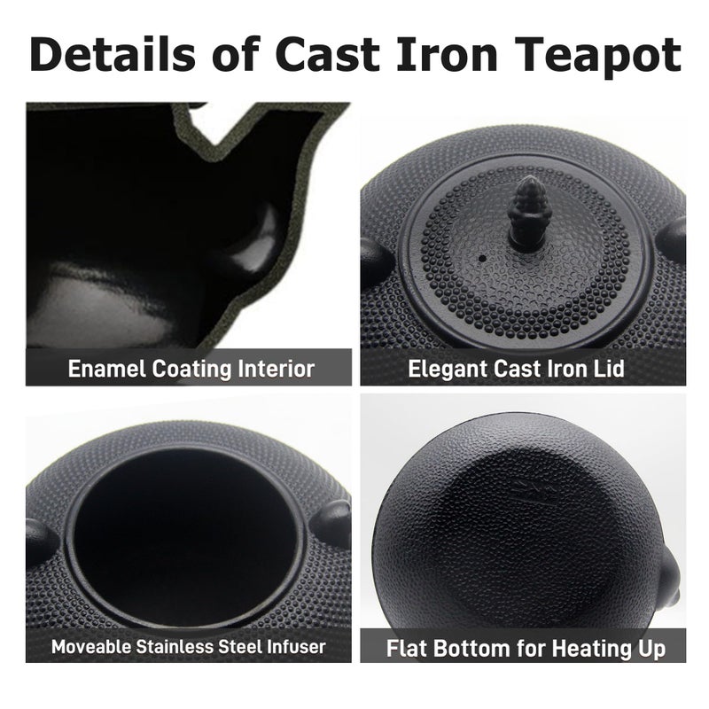 YJX 101 fl oz Extra Large and Heavy Cast Iron Teapot for Stovetop Safe, Black Tea Kettle with Stainless Steel Tea Balls for Loose Tea, Cast Iron Tea Pot for 6 to 10 People, 3000ml Japanese Tetsubin - Image 5