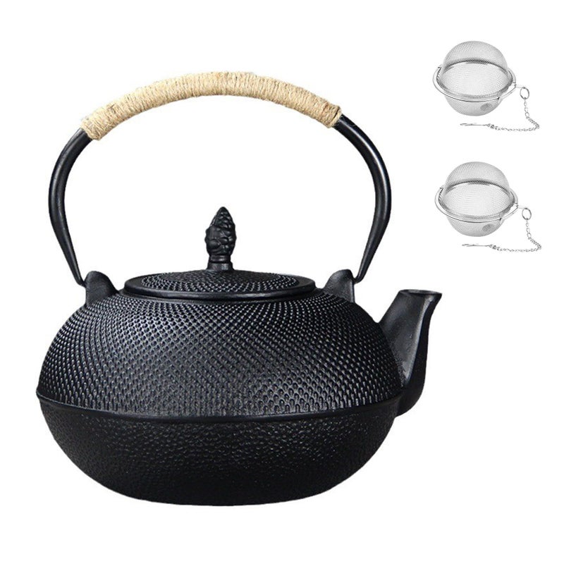 YJX 101 fl oz Extra Large and Heavy Cast Iron Teapot for Stovetop Safe, Black Tea Kettle with Stainless Steel Tea Balls for Loose Tea, Cast Iron Tea Pot for 6 to 10 People, 3000ml Japanese Tetsubin - Image 1