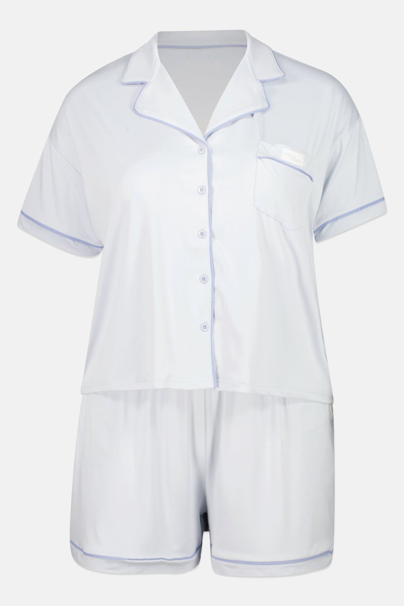 Fudo Lounge By Fudo Women 2 Pieces Brand Logo Short Sleeve Pyjama Shirt With Shorts Set, Light Blue - Image 2