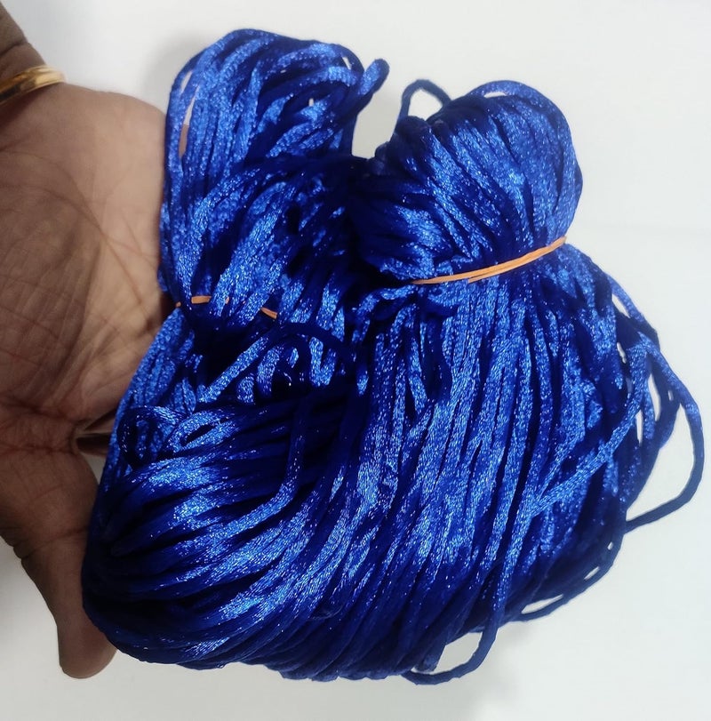OMX 2.5 MM, 60 to 75 Mtr, Thick Malai Macrame Cord/Malai Dori/Silk Macrame, Bugtail Satin Cord Shamballa Beading Kumihimo String(Royal Blue) - Image 3
