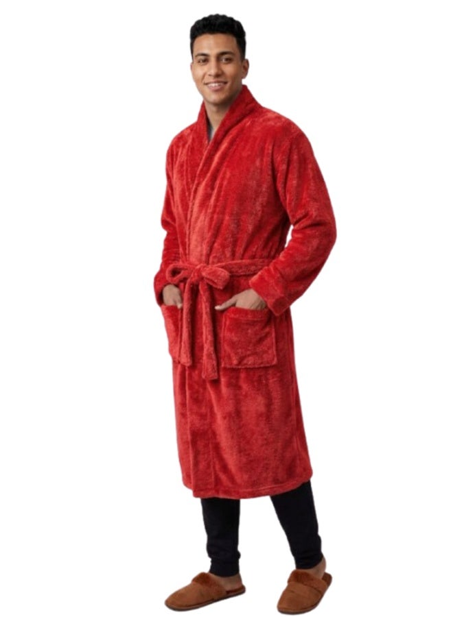 Men's soft fleece bathrobe, red