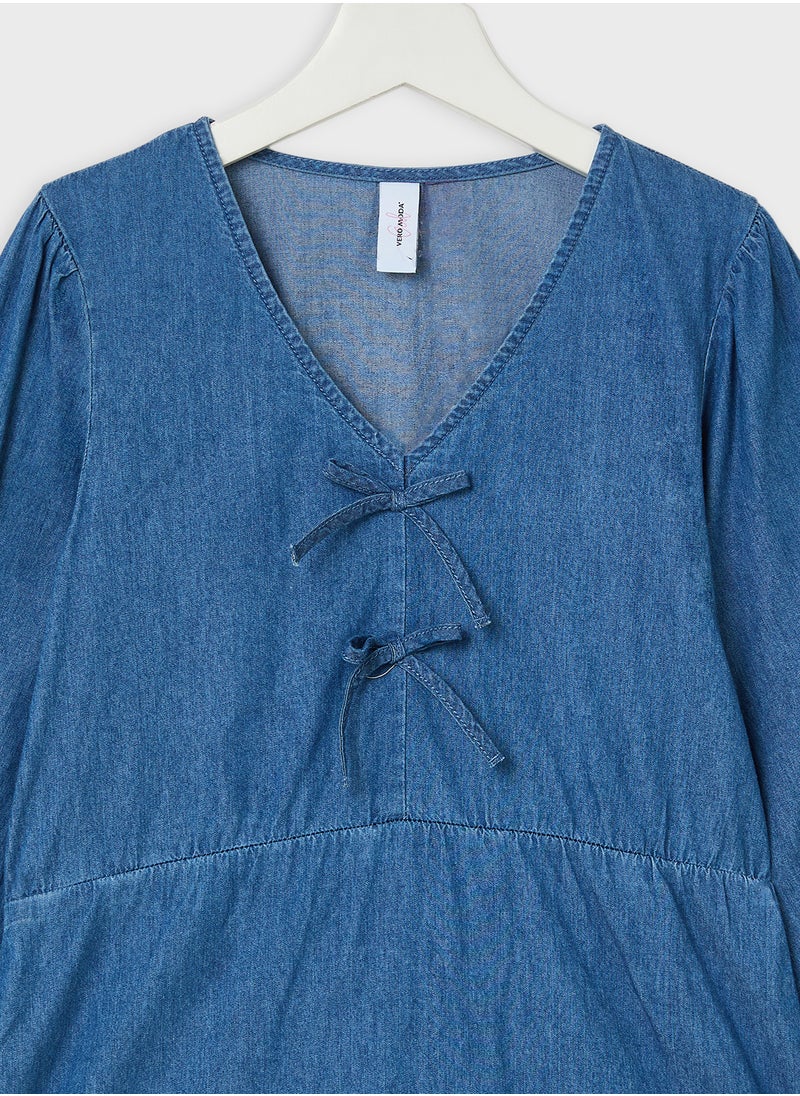 Vero Moda Girl Kids Bow Detail Ruffle Dress  - Image 3
