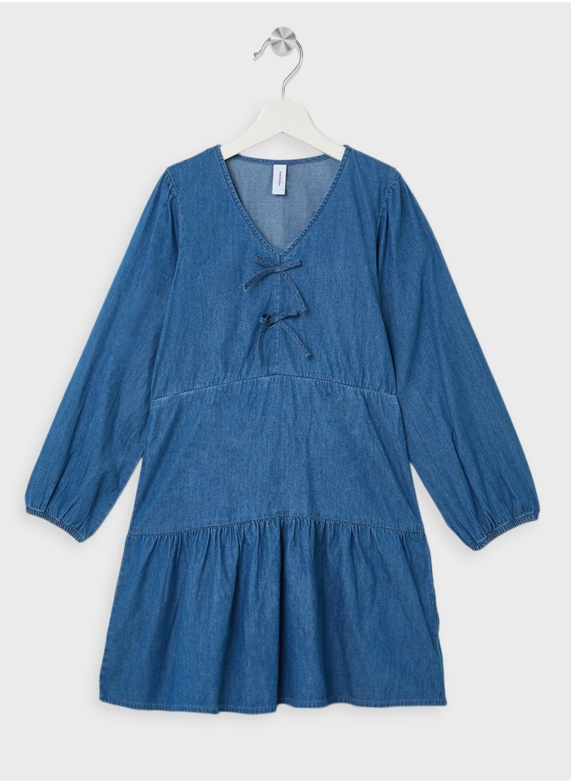 Vero Moda Girl Kids Bow Detail Ruffle Dress  - Image 1