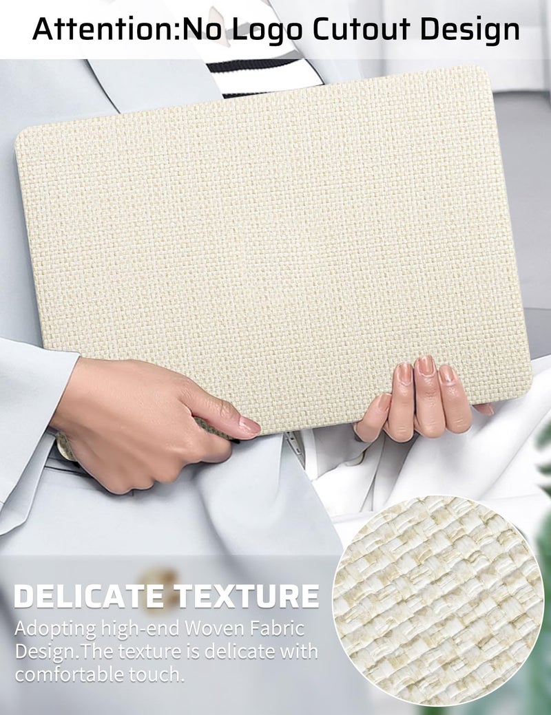 Seorsok Compatible with MacBook Pro 13 inch Case M2 2023-2021-2016 A2338 M1 A2251 A2289 A2159 A1989 A1708 A1706,Elegant Leather Plastic Hard Shell with Keyboard Cover,Beige Woven Fabric No Logo Cutout - Image 2