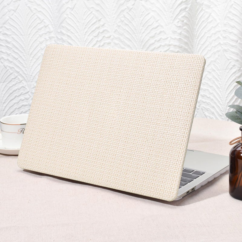 Seorsok Compatible with MacBook Pro 13 inch Case M2 2023-2021-2016 A2338 M1 A2251 A2289 A2159 A1989 A1708 A1706,Elegant Leather Plastic Hard Shell with Keyboard Cover,Beige Woven Fabric No Logo Cutout - Image 1