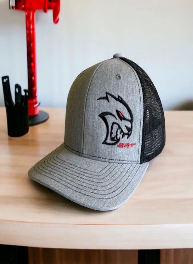 Dodge SRT Hellcat Redeye Rumble Snapback Trucker Hat – Black Red Mesh Cap with Embroidered Redeye Logo Patch & SRT Side Patch, Licensed - Image 2