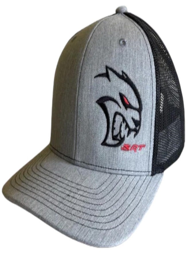 Dodge SRT Hellcat Redeye Rumble Snapback Trucker Hat – Black Red Mesh Cap with Embroidered Redeye Logo Patch & SRT Side Patch, Licensed - Image 1
