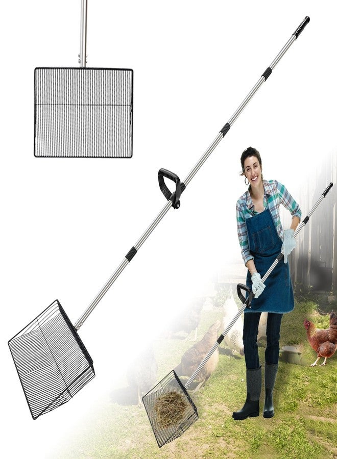 ZmingTek Metal Chicken Poop Scooper, 5-in-1 Detachable Chicken Coop Scoop Rake, Long Stainless Steel Handle, Chicken Litter Scoop Sifting Shovel Chicken Coop Scooper for Sand (15inch Large) - Image 1