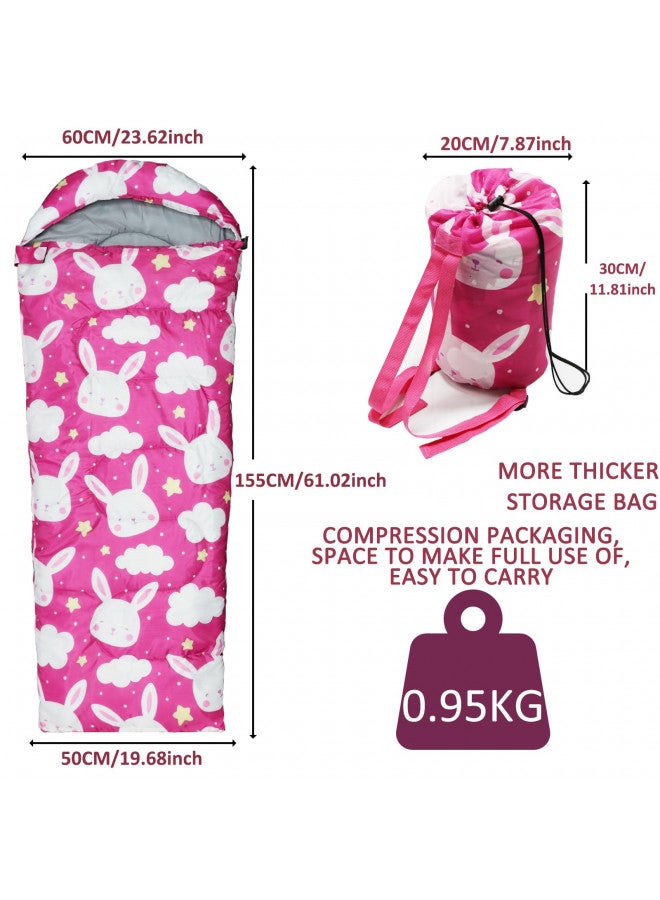 tuphen Kids Sleeping Bags - Camping Sleeping Bags with Carry Bag - Compact Sleeping Bag for Hiking, Backpacking 3 Season Warm & Cool Weather, Lightweight Waterproof Outdoor Travel for Boys Girls (Pink) - Image 1