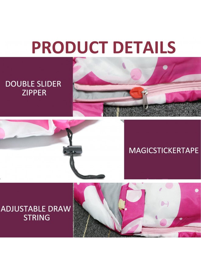 tuphen Kids Sleeping Bags - Camping Sleeping Bags with Carry Bag - Compact Sleeping Bag for Hiking, Backpacking 3 Season Warm & Cool Weather, Lightweight Waterproof Outdoor Travel for Boys Girls (Pink) - Image 2