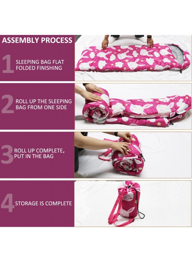 tuphen Kids Sleeping Bags - Camping Sleeping Bags with Carry Bag - Compact Sleeping Bag for Hiking, Backpacking 3 Season Warm & Cool Weather, Lightweight Waterproof Outdoor Travel for Boys Girls (Pink) - Image 4
