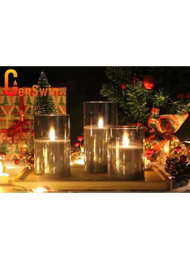 GenSwin Gray Glass Battery Operated Flameless Led Candles with 10-Key Remote and Timer, Real Wax Candles Warm White Flickering Light for Home Decoration(Set of 3) - Image 3