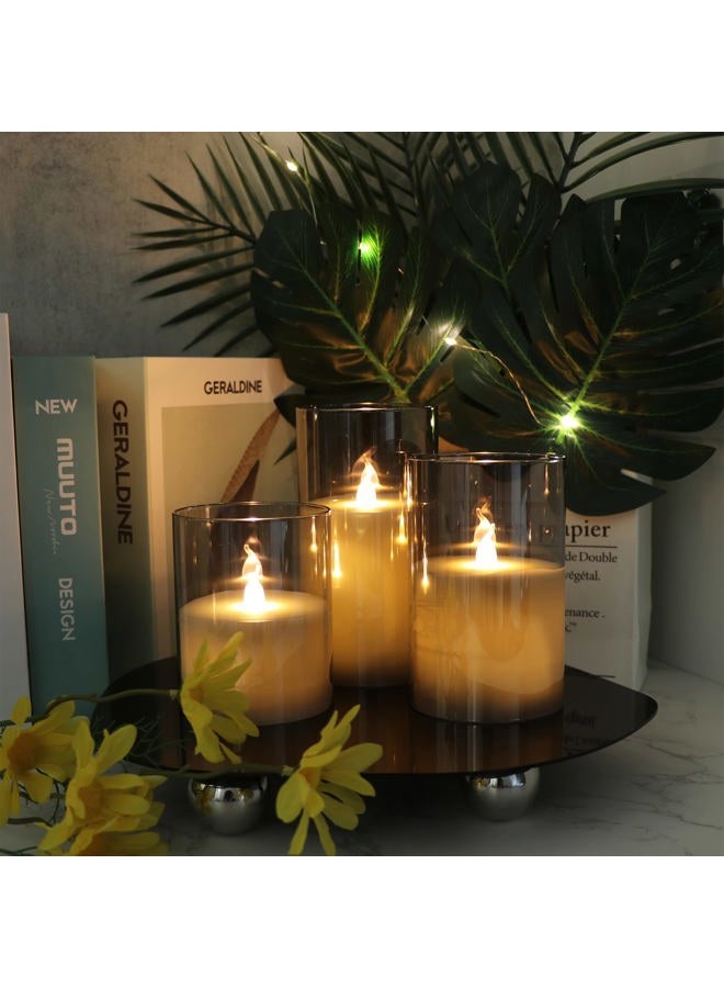 GenSwin Gray Glass Battery Operated Flameless Led Candles with 10-Key Remote and Timer, Real Wax Candles Warm White Flickering Light for Home Decoration(Set of 3) - Image 5