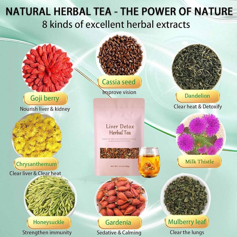 Halpilt Liver Detox Herbal Tea - Organic Dandelion, Chrysanthemum, Cassia Seed, Goji Berry Blend - 100g - Image 2