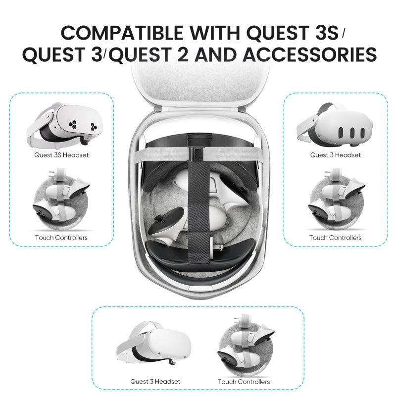 sarlar Hard Carrying Case Compatible with Oculus Meta Quest 3S/Quest 3/Quest 2 Official Original/Elite Strap Version VR Headset and Touch Controller Accessories, Suitable for Travel and Home Storage - Image 2