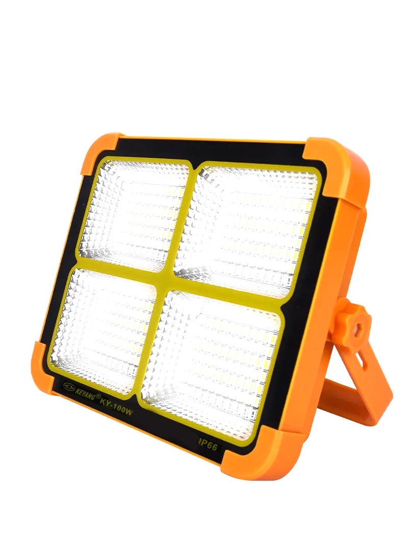 KEYANG - Rechargeable LED Flood Light  with Solar & USB Charging, 264 LEDs, IP66 Waterproof, Input Voltage 5V, Portable Work Light with Adjustable Stand, Power Bank Function, for Outdoor Camping Garage Emergency KY-100W - Image 1