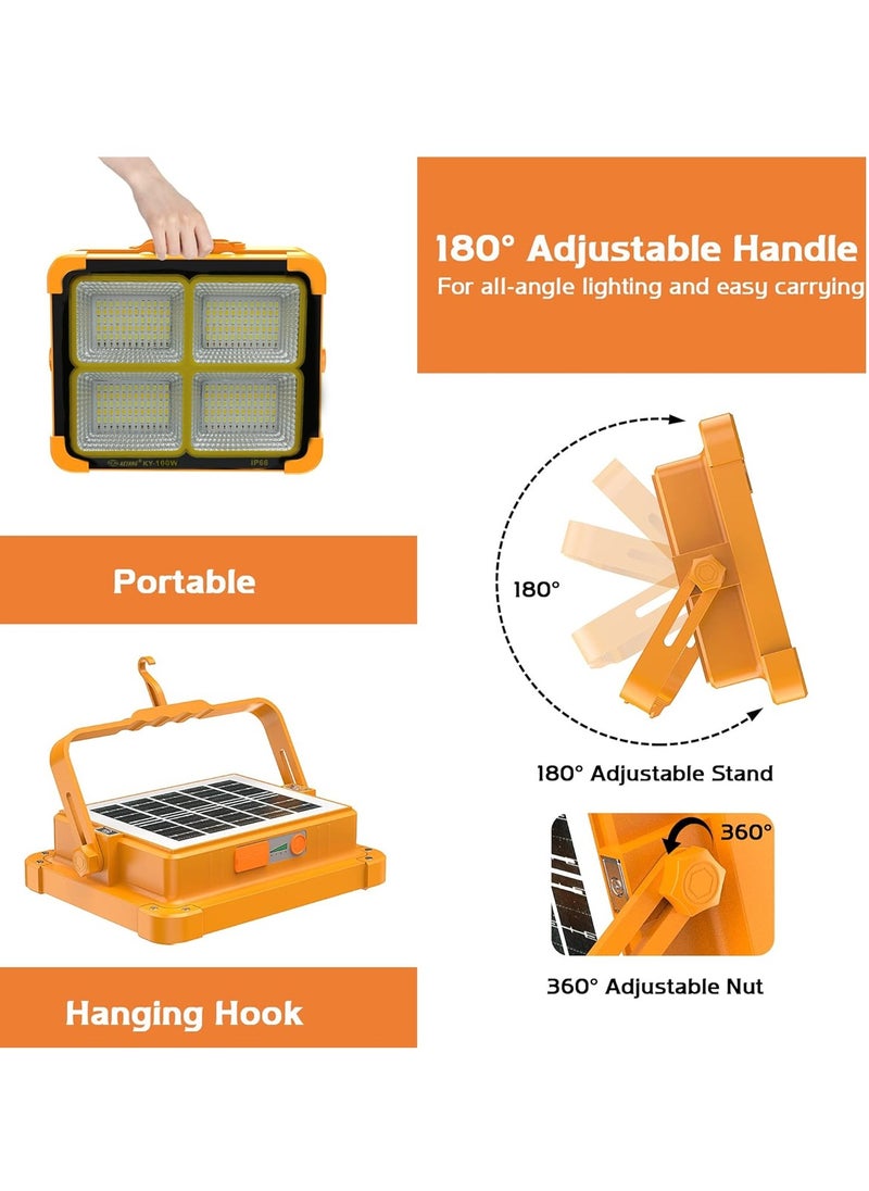 KEYANG - Rechargeable LED Flood Light  with Solar & USB Charging, 264 LEDs, IP66 Waterproof, Input Voltage 5V, Portable Work Light with Adjustable Stand, Power Bank Function, for Outdoor Camping Garage Emergency KY-100W - Image 1