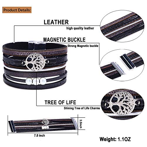 Desimtion Black Wrap Leather Bracelets for Women Boho Layered Stacking Wide Buckle Family Tree of Life Bracelets for Women Mom Teen Girls Grandma - Image 5