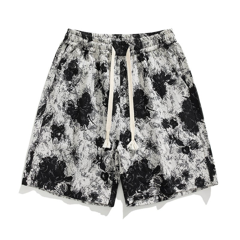 Summer Cotton Breathable Skin-Friendly Five-Point Shorts Mens Outdoor Sports Casual Pants Beach Pants Couple Outer Shorts Black snow lotus 