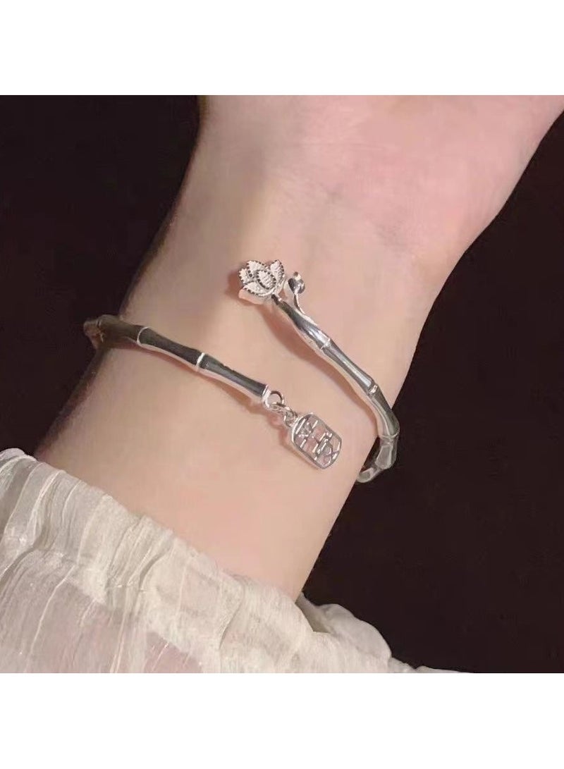 Silver Imitation Bamboo Lotus Bracelet  - Image 2