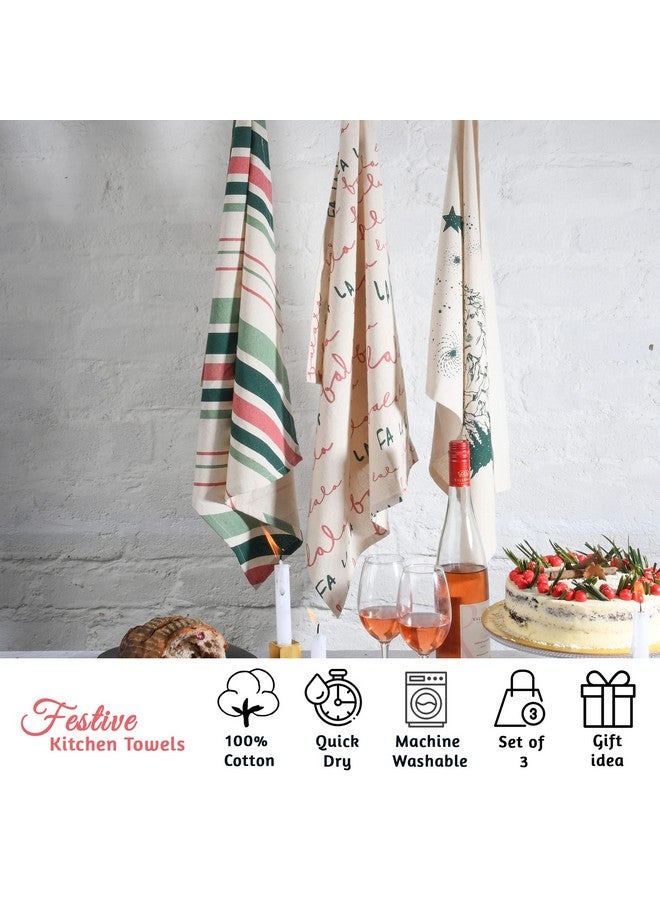 Folkulture Christmas Kitchen Towels or Dish Towels for Kitchen, 20 x 26 Inches Modern Tea Towels or Dish Cloths with Hanging Loop, Set of 3 Cotton Dishcloth for Farmhouse Decor, Falala - Image 3