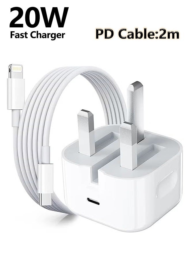 OLYSON iPhone 20W Fast Charger | USB C Wall Fast Charger Adapter with 2m USB C to Lightning Cable Compatible with iPhone 14/14 Pro/14 Pro Max/13/12/SE2020/11/XR/XS Max/X/iPad  - Image 1