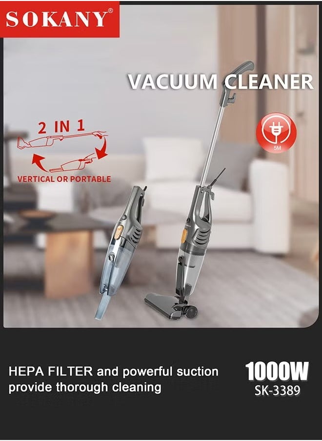 sokany - Vacuum Cleaner, 5M Corded Upright Vacuum Cleaner, 1000W with Multifunction Lightweight Handheld Stick Cleaner for Hard Floor/Carpet/Pet Hair (SK-3389) - Image 1