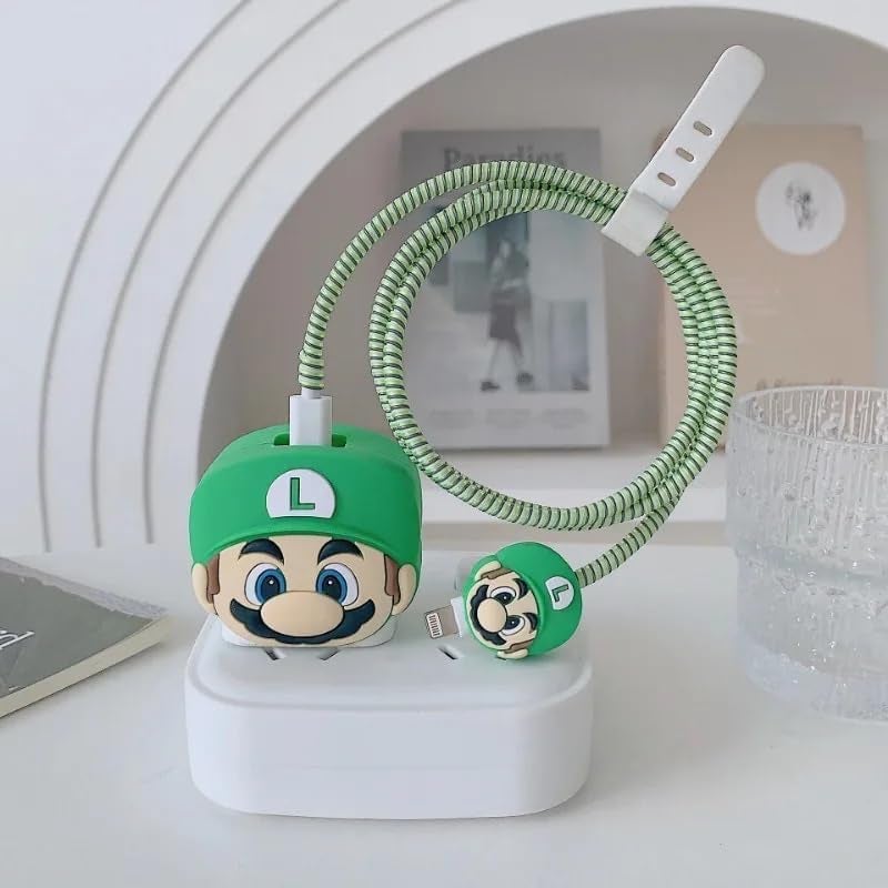 INEFABLE Charger Case Cover Protector with 3D Cute Pattern for iPhone Charger only 18W & 20W, Data Charging Cable Wire Saver Protective Cable Cover Full Protection - Set of 1 (Green Mario) - Image 4