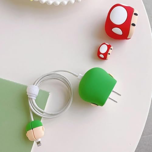 INEFABLE Charger Case Cover Protector with 3D Cute Pattern for iPhone Charger only 18W & 20W, Data Charging Cable Wire Saver Protective Cable Cover Full Protection - Set of 1 (Green Mario) - Image 5