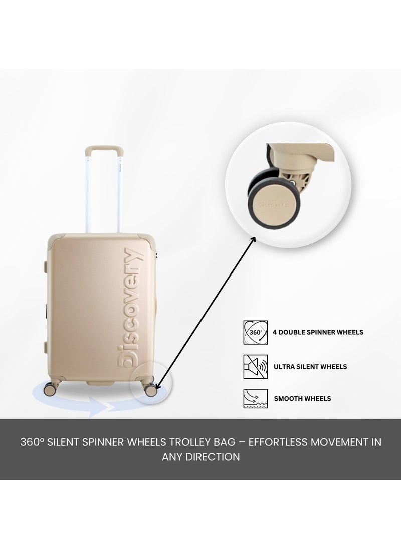 Discovery Discovery Focus ABS Hardside Checked Travel Luggage, Durable Lightweight 4 Double Wheel Expandable Trolley Bag, Extra Secure Combination Lock, 24" Suitcase, Check-In Medium Trolley - Gold.  - Image 4