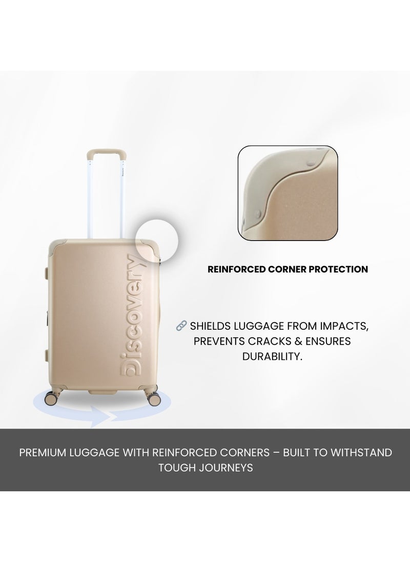 Discovery Discovery Focus ABS Hardside Checked Travel Luggage, Durable Lightweight 4 Double Wheel Expandable Trolley Bag, Extra Secure Combination Lock, 24" Suitcase, Check-In Medium Trolley - Gold.  - Image 5