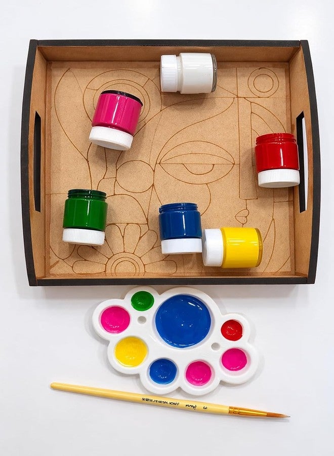 GreyArt DIY Wooden Tray Kit with Acrylic Colours | Craft Kit | MDF Serving Tray with Paints, Brush & Palette | Art & Craft Kit for Kids & Adults | Home Decor DIY Activity (Abstract Design) - Image 1