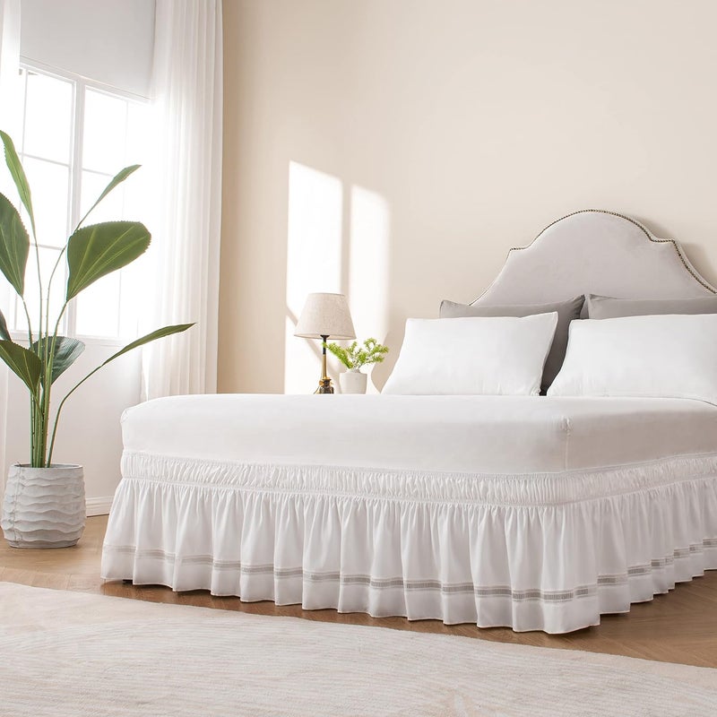 Wrap Around Ruffled Lace Bed Skirt, Elastic Dust Ruffle with Adjustable Belts,15 Inch Drop Easy to Put On, Bed Frame Cover, Machine Washable (Ruffled Lace, Full/Twin-15) - Image 2