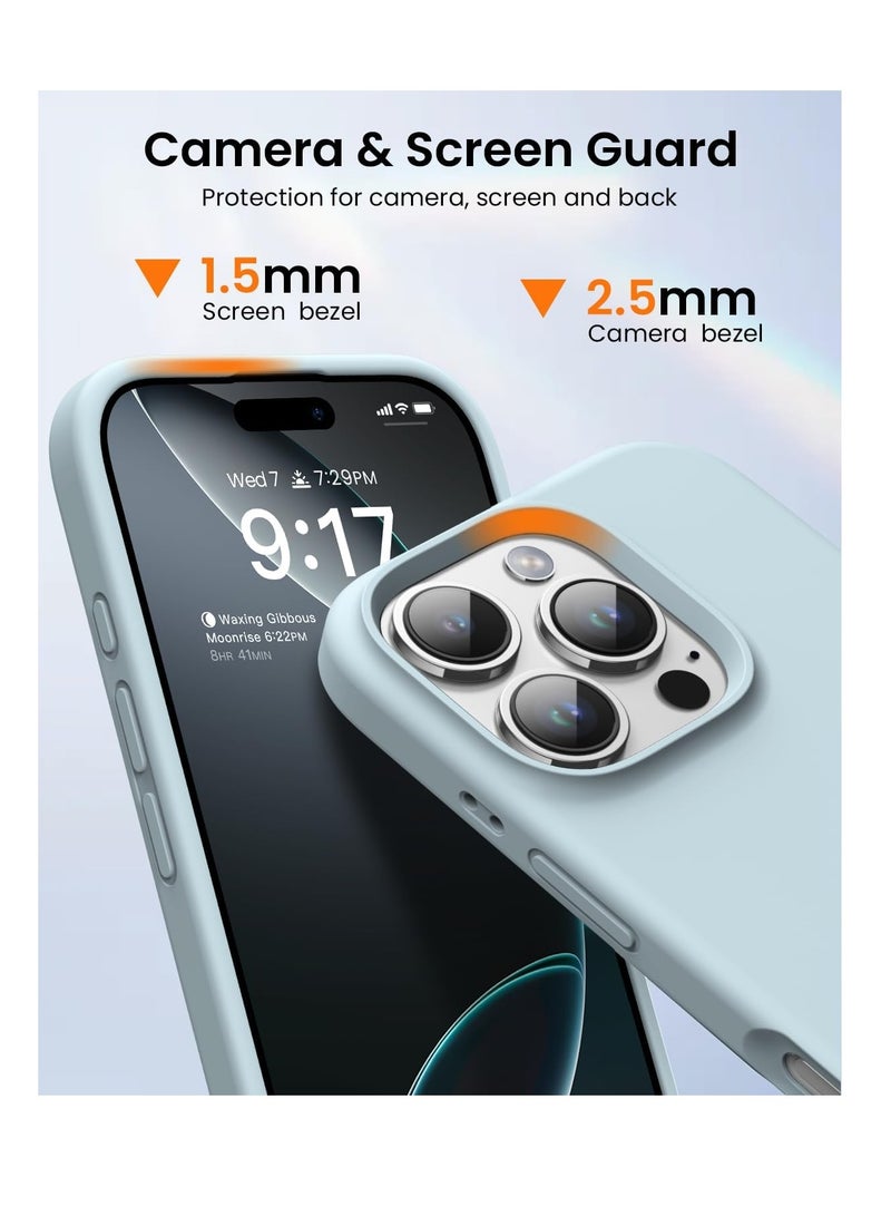 Aookay Compatible with iPhone 16 Pro Case, [Silky and Soft Touch Series] Premium Soft Liquid Silicone Rubber Full-Body Protective Bumper Case for iPhone 16 Pro (Sky Blue) - Image 4